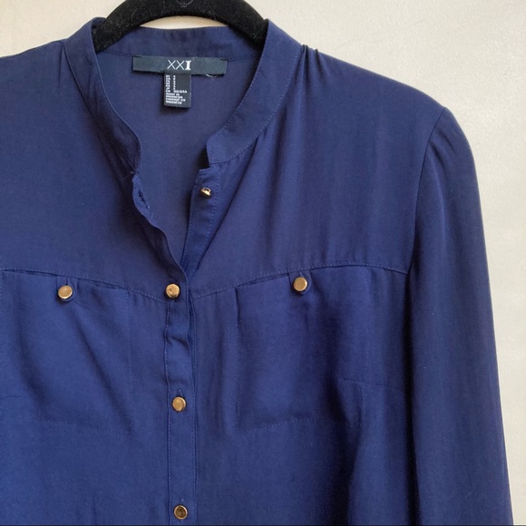 Forever 21 Navy & Gold Button Up Blouse - Picture 3 of 3